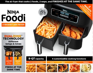 Ninja Foodi 4-in-1 8-Quart. 2-Basket Air Fryer with DualZone Technology- Air Fry， Roast， and more