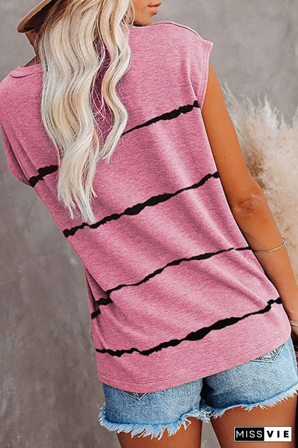 Fashion Street Striped Split Joint O Neck T-Shirts