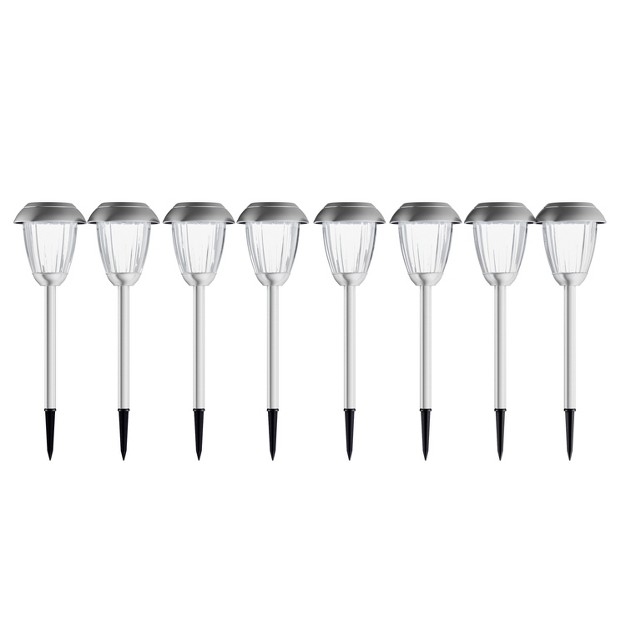 Nature Spring Stainless Steel Solar Path Lights 16 quot Gunmetal Finish Set Of 8