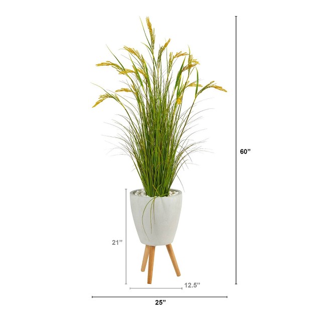 Nearly Natural 5-in Wheat Grain Artificial Plant In White Planter With Legs