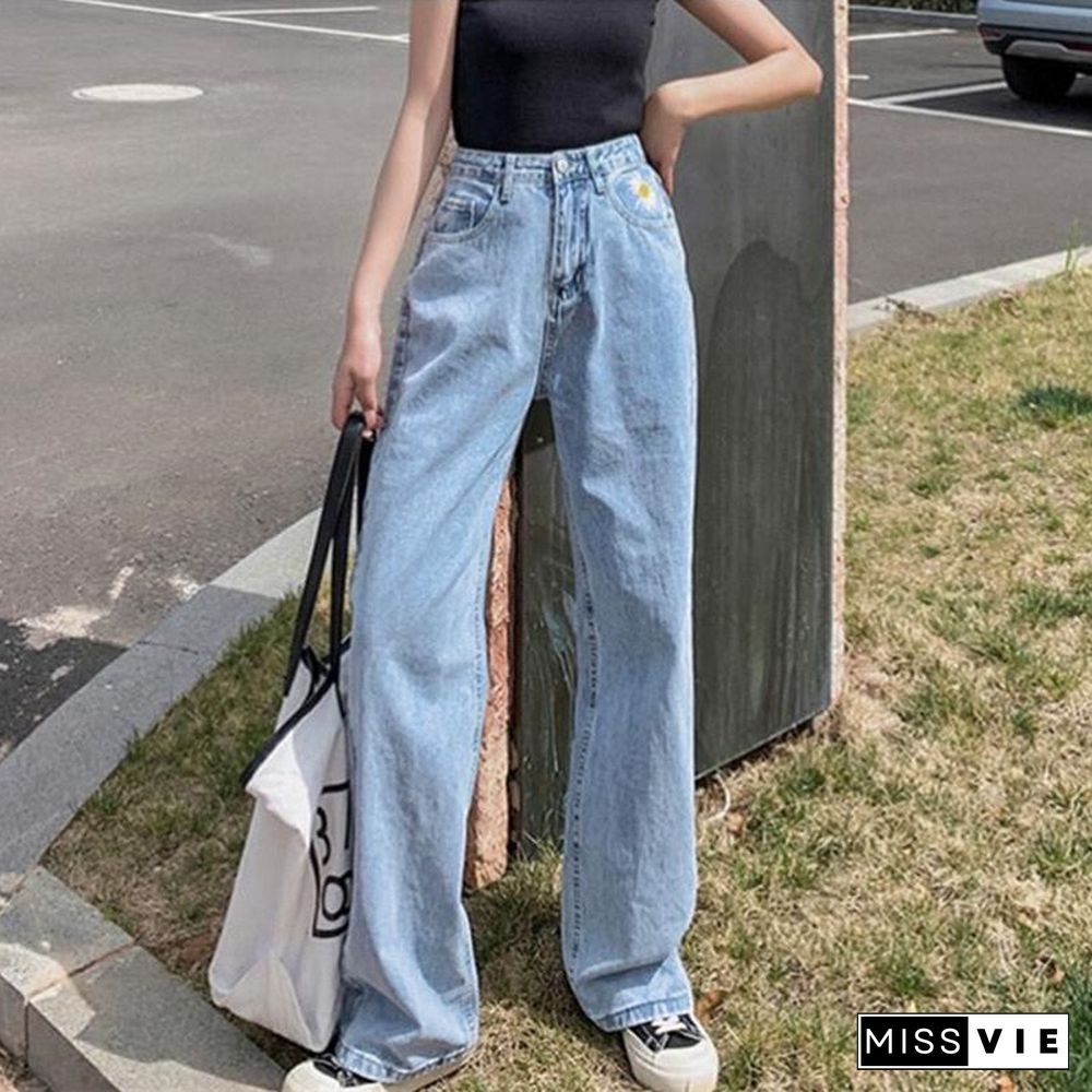 Woman Jeans High Waist Clothes Wide Leg Denim Clothing Blue Streetwear Vintage Quality Fashion Harajuku Straight Pants