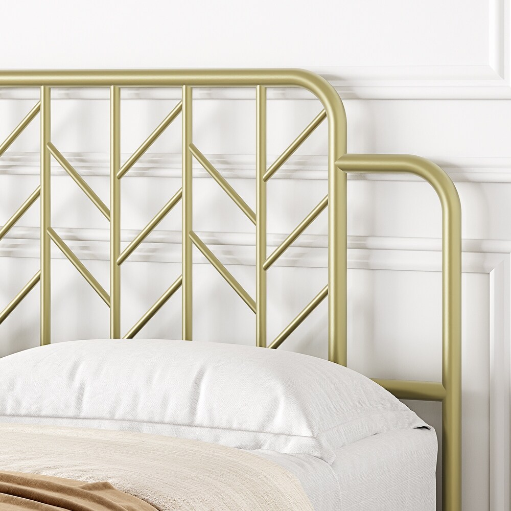 Modern Gold Metal Queen Size Bed Frame with Headboard and Footboard Branch Style