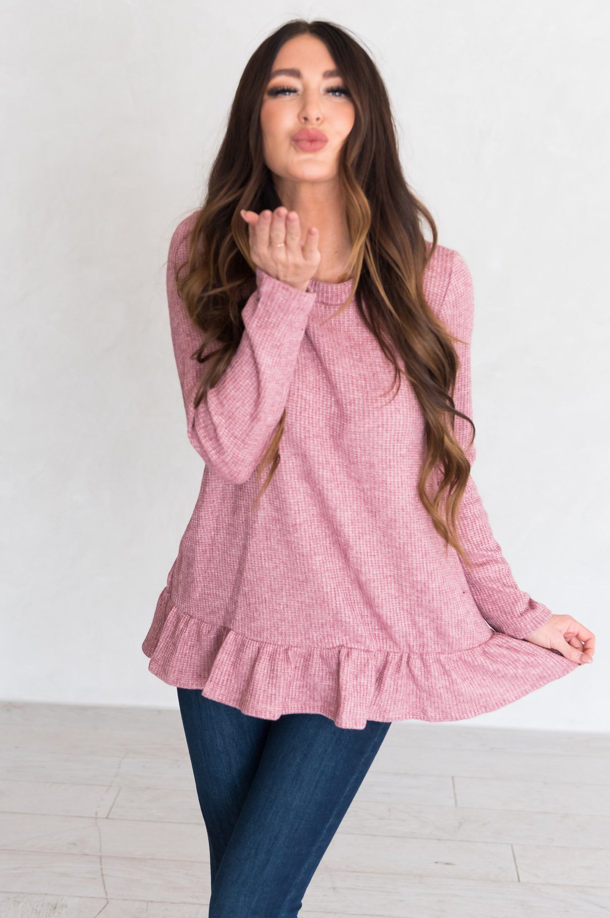 Lovely Sight Modest Ruffle Hem Top