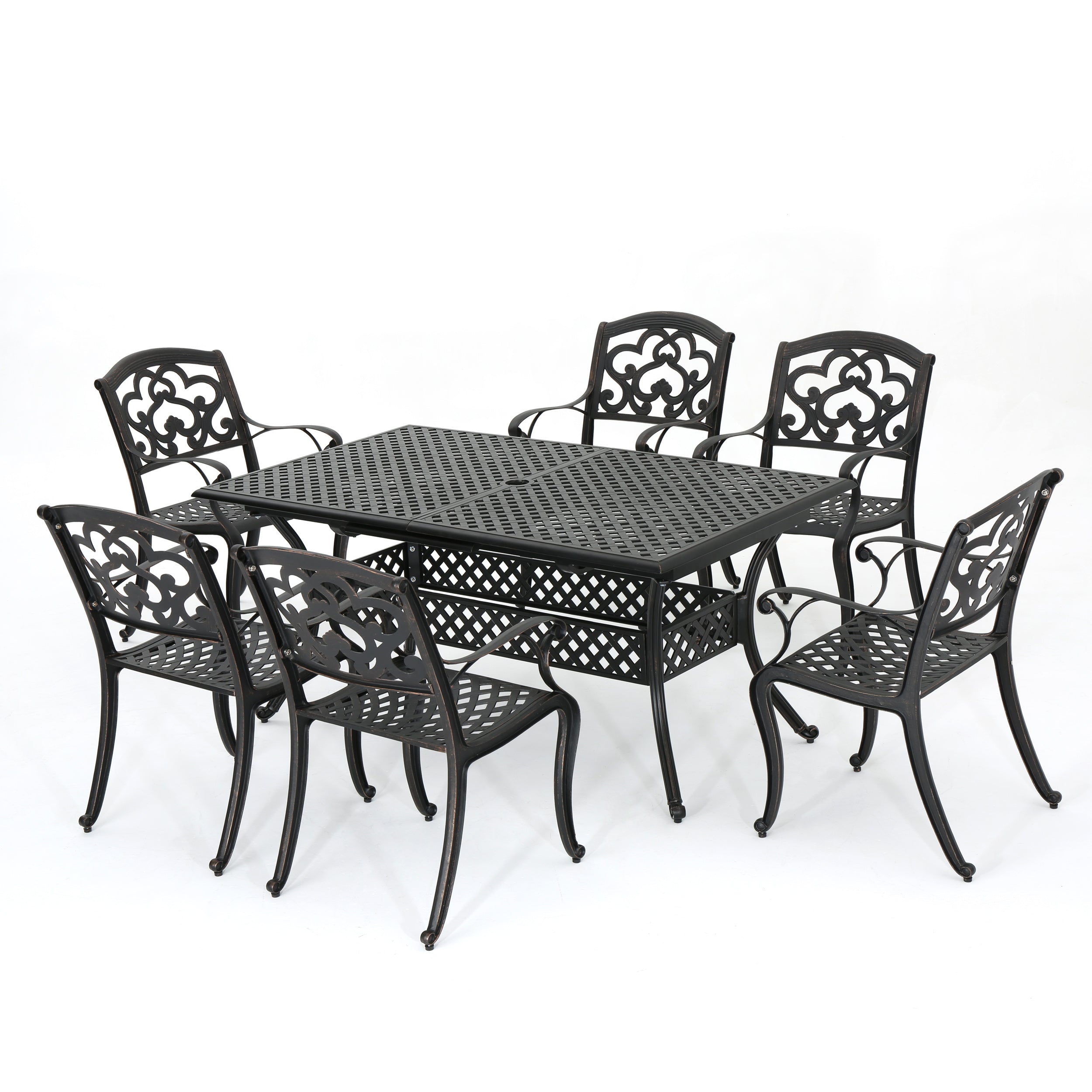 Ariel Outdoor 7 Pc Cast Aluminum Dining Set with Extension Leaf