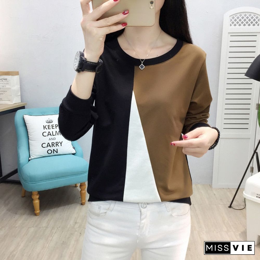 Long Sleeve T Shirt Women Tshirt Patchwork Plus Size T-Shirt Women Tops Autumn And Winter Tee Shirt Femme Camisetas Mujer