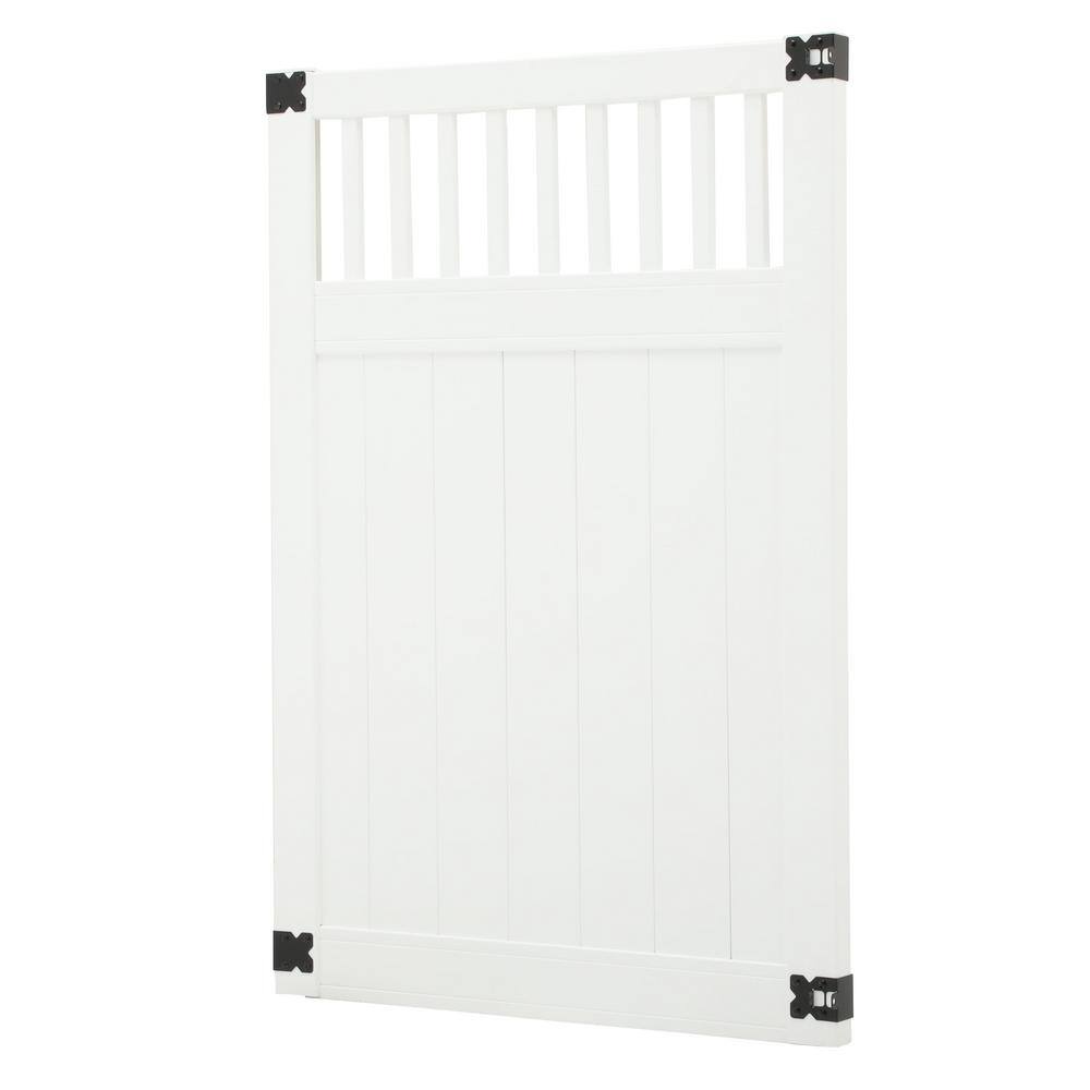 Veranda Pro Series 4 ft. W x 6 ft. H White Vinyl Woodbridge Closed Picket Top Privacy Fence Gate 144716