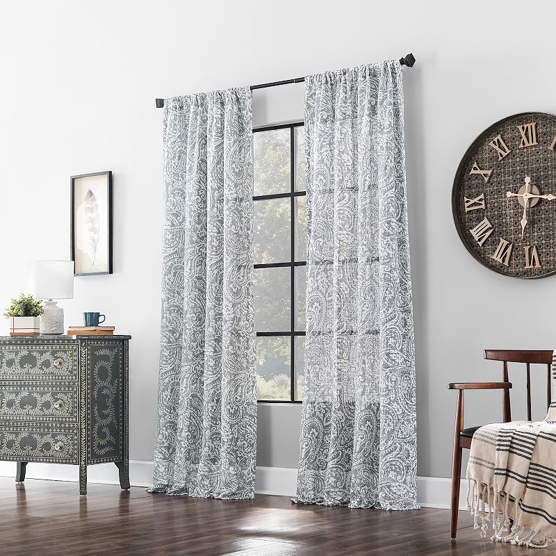 Archaeo Paisley Waffle Weave Cotton Blend Semi-Sheer Rod Pocket Window Curtain