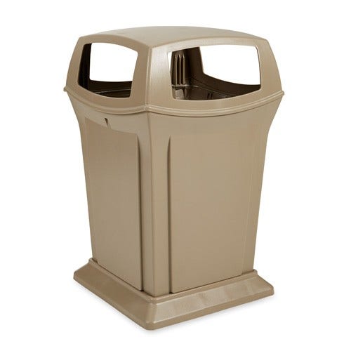 Rubbermaid FG917388BEIG Ranger 45-Gallon Trash Can with 4 Openings， Beige