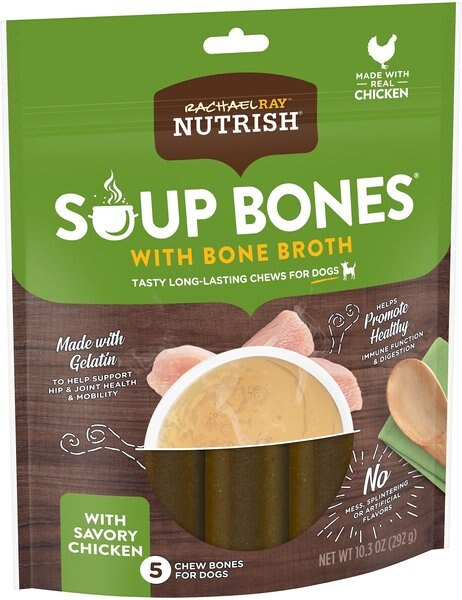 Rachael Ray Nutrish Soup Bones with Bone Broth Savory Chicken Chew Bones Dog Treats， 5 count