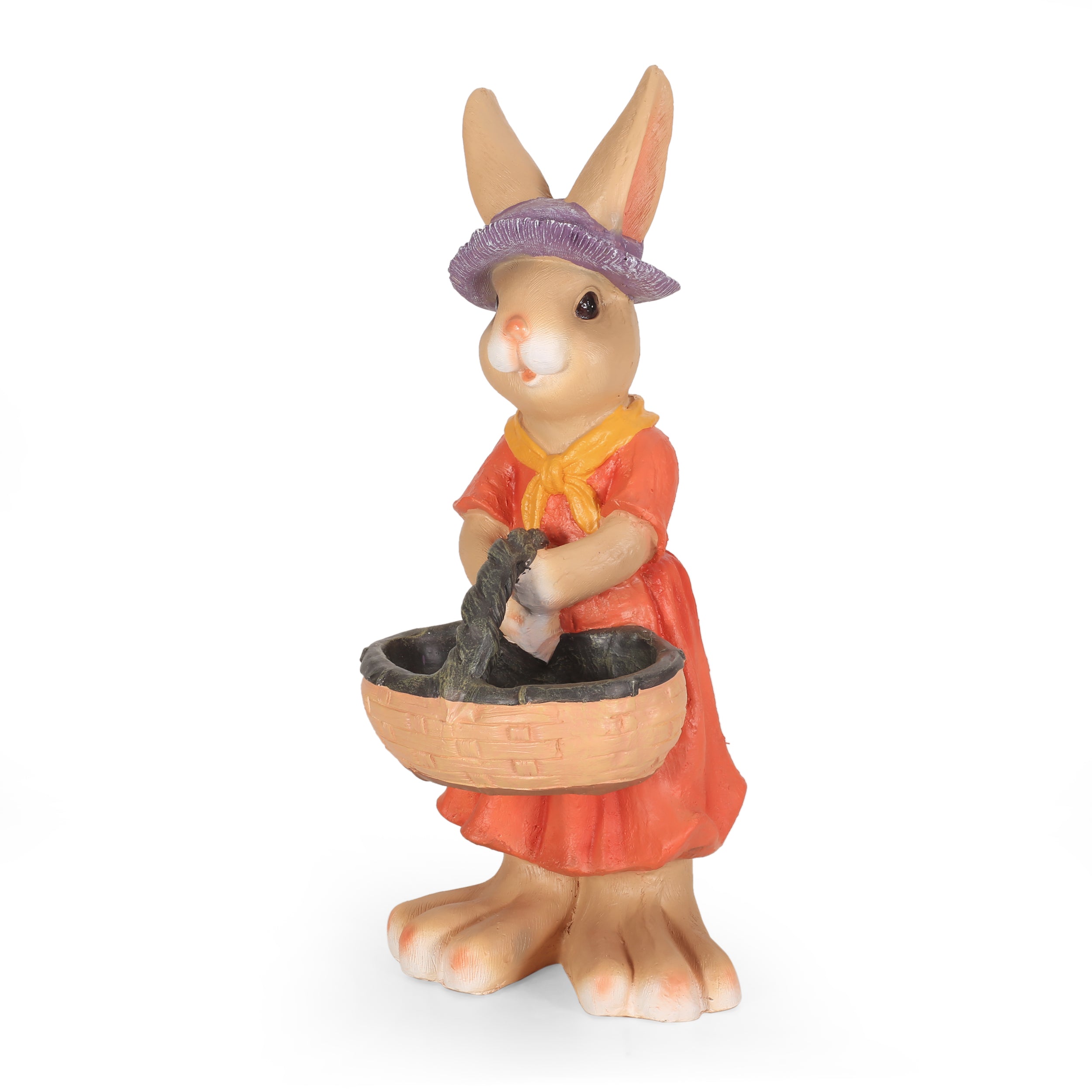 Raglan Rafter Outdoor Rabbit Garden Statue, Brown and Orange