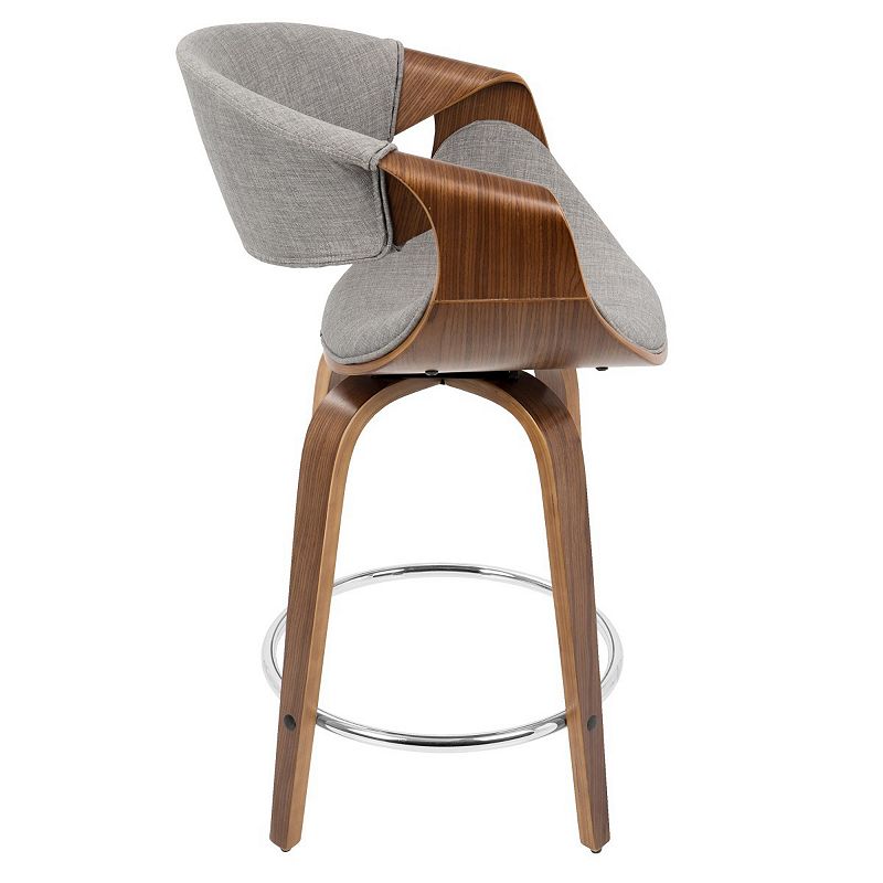 Set of 2 Walnut Wood and Light Gray Fabric Swivel Indoor Comfortable Counter Stools 34.75