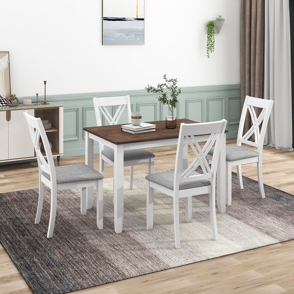 Wood 5-Piece Dining Table Set with 4 X-Back Chairs