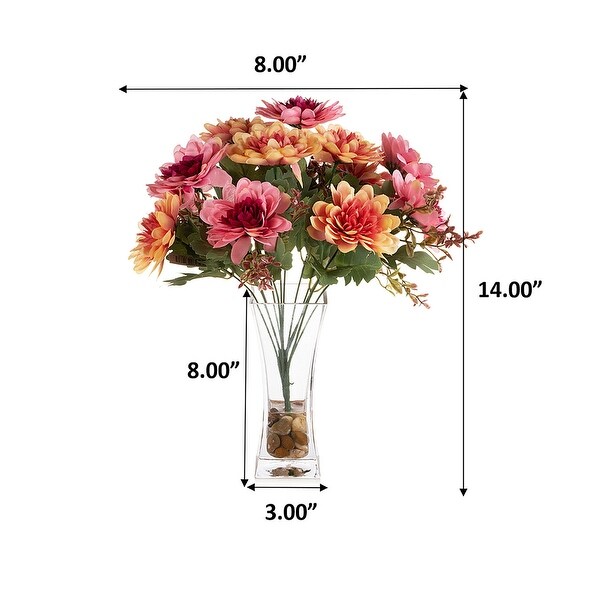 Mixed Artificial Daisy Floral Arrangements in Vase with River Stone，Table Centerpieces for Dining Room