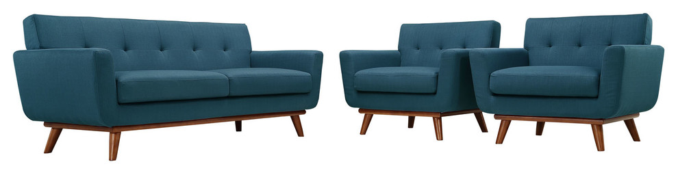 Modern Azure Engage Armchairs and Loveseat  3 Piece Set   Midcentury   Living Room Furniture Sets   by Uber Bazaar  Houzz