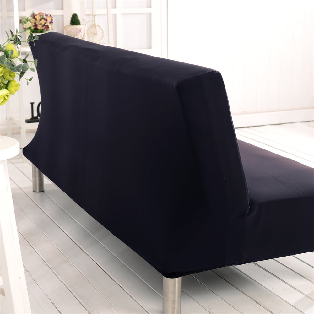 Armless Sofa Covers Stretch Fabric Sofa Slipcovers Folding Sofa Bed For Living Room Moving Furniture Protector - Solid Color Black