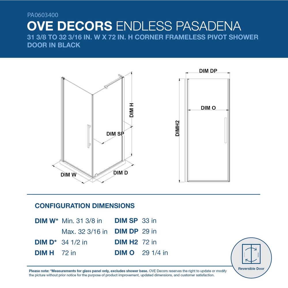 Endless PA0603400 Pasadena Corner 31 3/8 to 32 3/16\