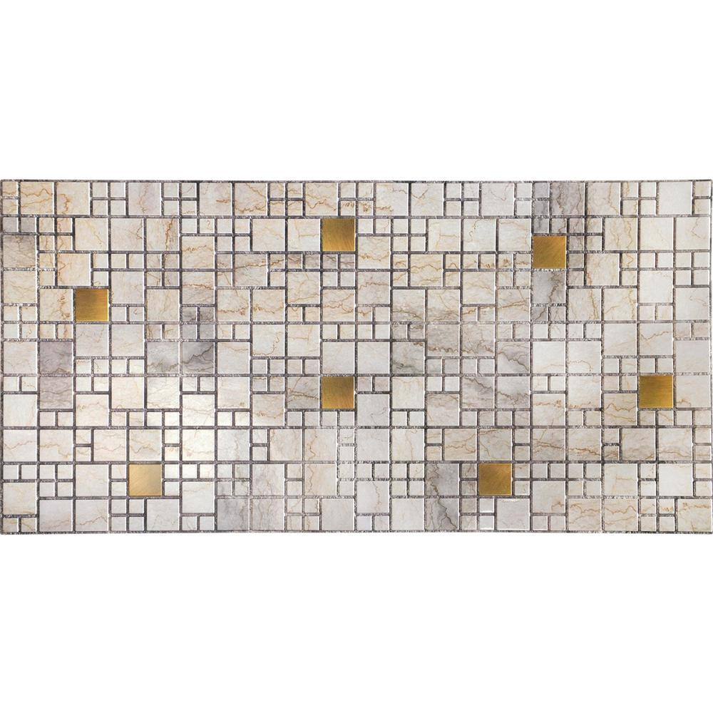 Dundee Deco 3D Falkirk Retro 1100 in. x 38 in. x 19 in. Beige Faux Marble with Gold Squares PVC Decorative Wall Paneling (5-Pack) GRHDTP10009775-5