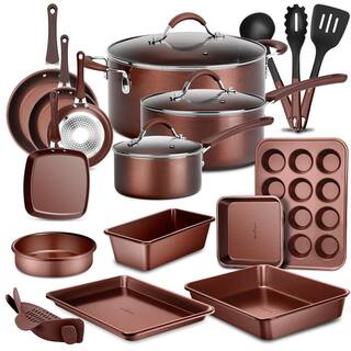 NutriChef 20 Piece Aluminum Nonstick Cookware Set in Brown NCCW20SBR