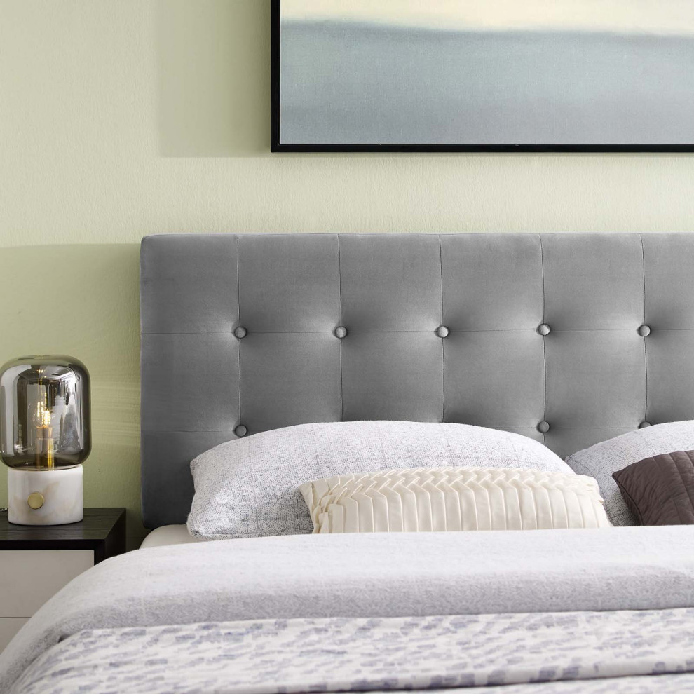 Contemporary Modern Full Size Tufted Headboard  Velvet Fabric  Grey Gray   Transitional   Headboards   by House Bound  Houzz