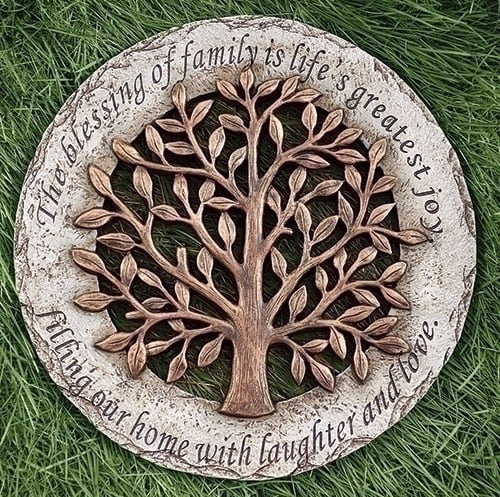 Roman Exclusive Terrace Garden Stone with a Tree and Verse, 12.2-Inch, 2-Tone Dolomite/Resin