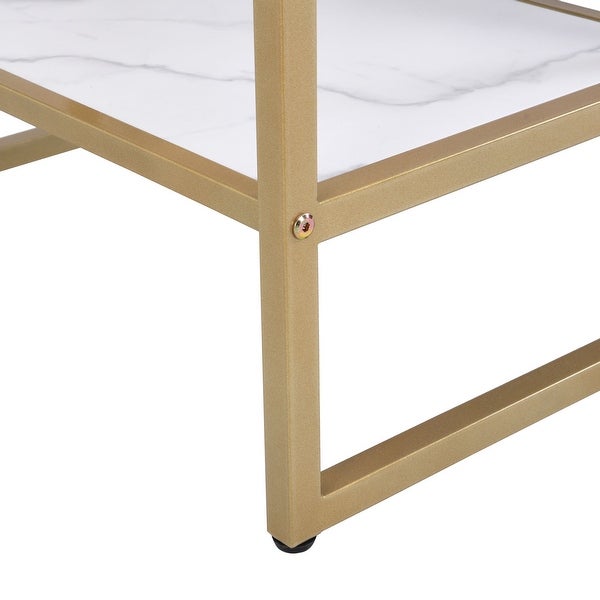 Golden Side Table with Storage Shelf