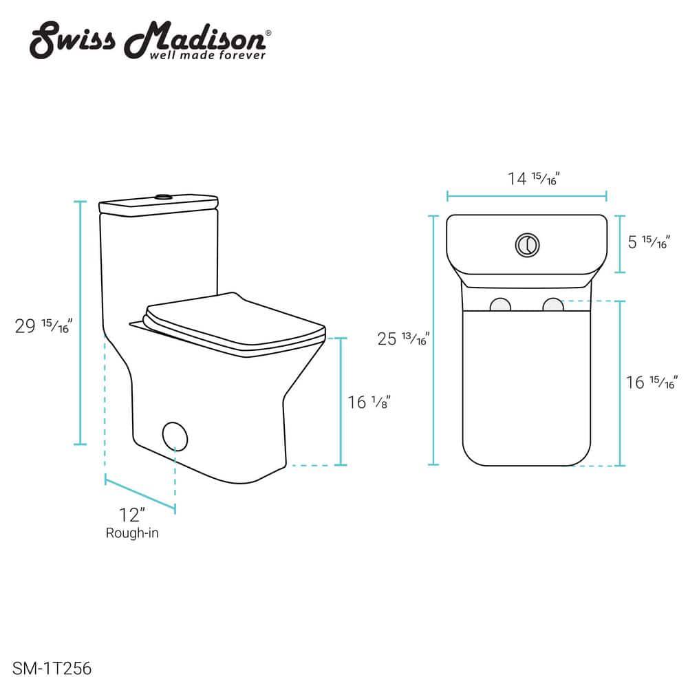 Swiss Madison Carre 1Piece 08128 GPF Dual Flush Square Toilet in White Seat Included