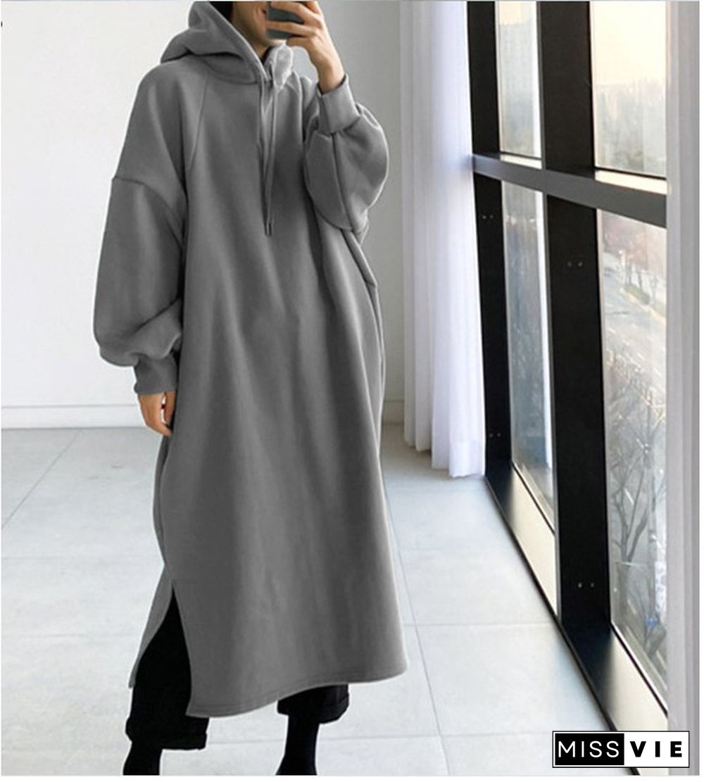 Batwing Sleeve High Slit Casual Dress