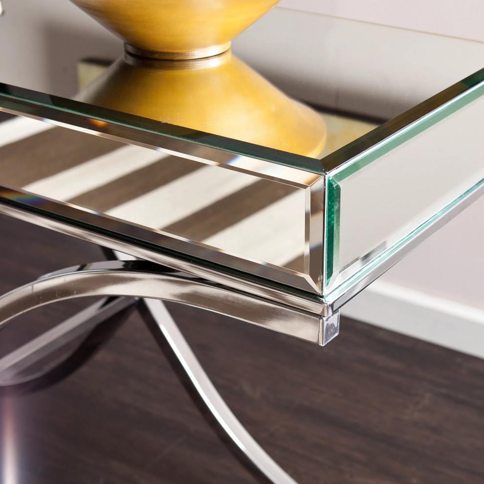 Elegant Console Table  Curved X Shaped Base With Beveled Mirror Top  Chrome   Contemporary   Console Tables   by Decorn  Houzz