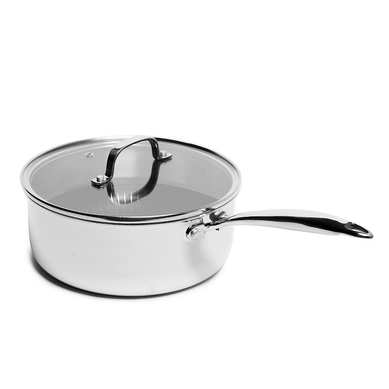 Tri-ply Stainless Steel Scratch Resistant Nonstick 2.7 QT Saucepan with Glass Lid