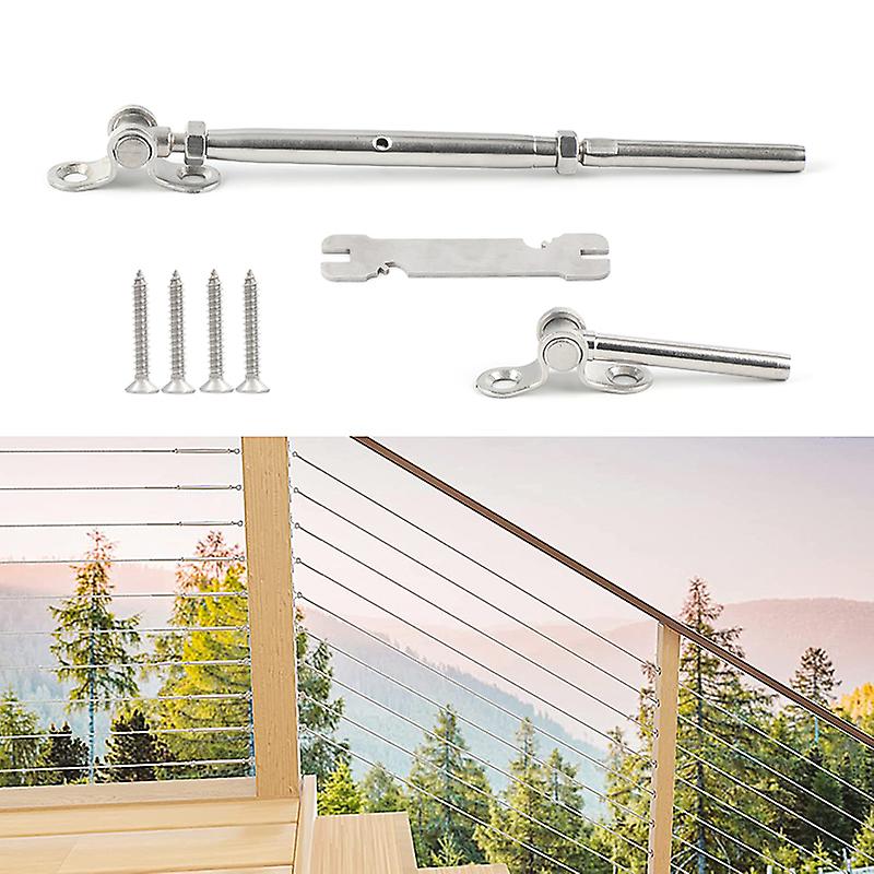 20 Set Cable Railing Kit 1/8andquot; Swage Toggle Turnbuckle Hardware Angle 180adjustable T316 Stainless Steel For Wood Post