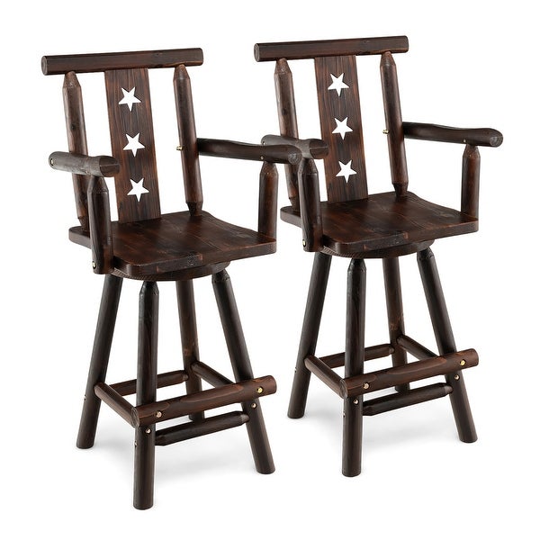 Costway Set of 2 Wooden Bar Stools Swivel Bar Height Kitchen Patio - See Details