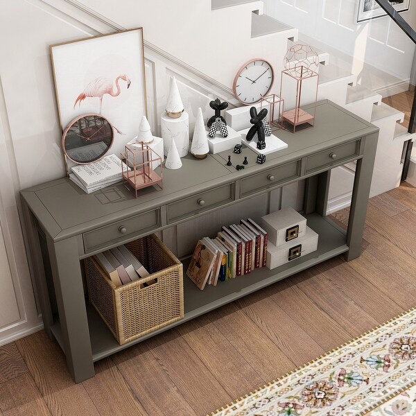 Sofa Table with Storage Drawers and Bottom Shelf