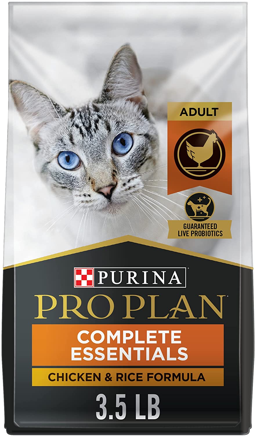 Purina Pro Plan High Protein Dry Cat Food With Probiotics for Cats， Chicken and Rice Formula - 3.5 lb. Bag