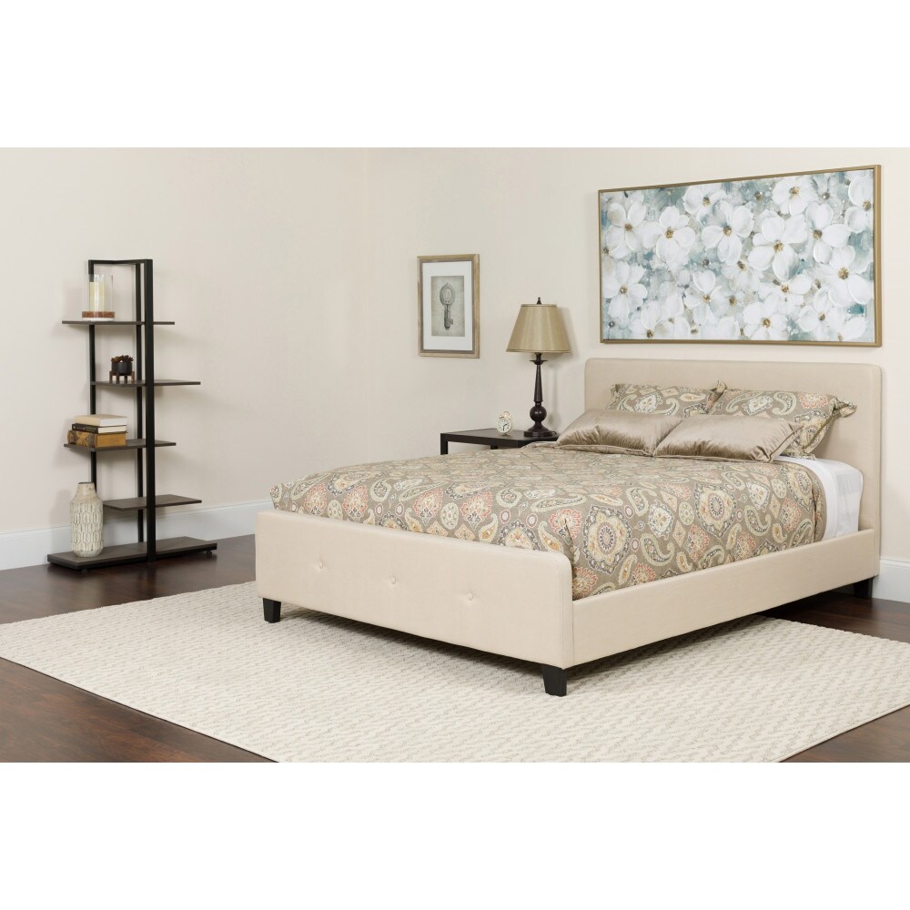 Button Tufted Upholstered Platform Bed with Pocket Spring Mattress