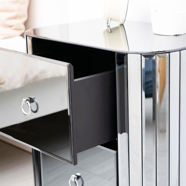 Black Iron Frame Mirrored Nightstand for Bedroom