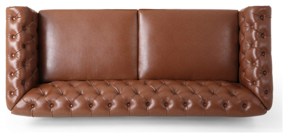 Kinzie Chesterfield Tufted 3 Seater Sofa with Nailhead Trim   Traditional   Sofas   by GDFStudio  Houzz