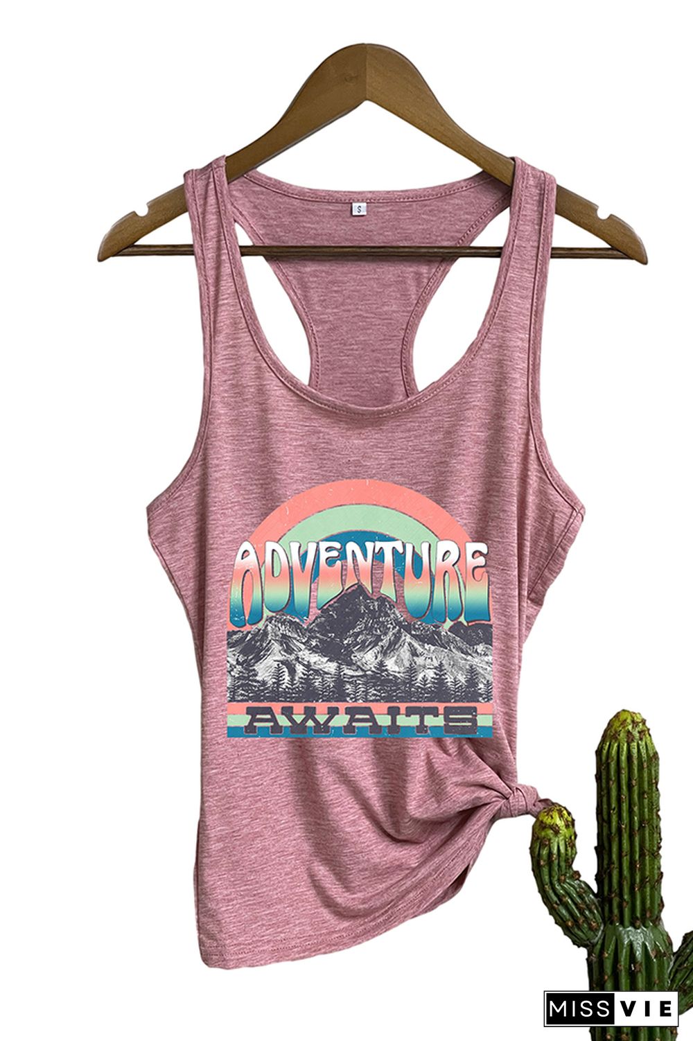 Adventure Awaits Mountains Blue Print Sleeveless Tank Top Wholesale