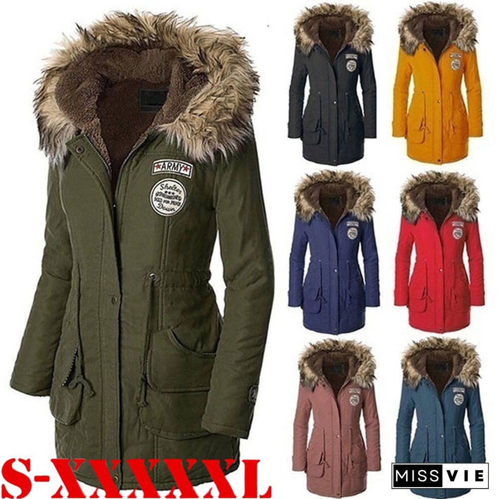 New Arrival Women‘s Fashion Warm Coats Women Jackets Warm Outwear Solid Fur Collar Thick Ladies Plus Size XS-5XL and 11 Colors