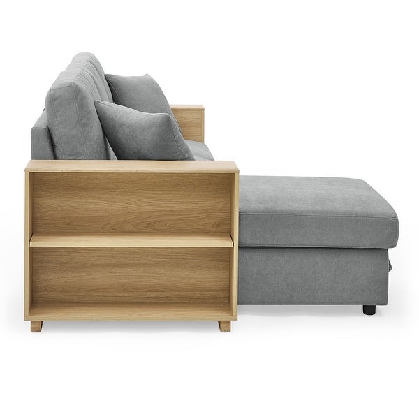 2 Seats Sofa and Reversible Chaise with Storage， MDF Shelf Armrest