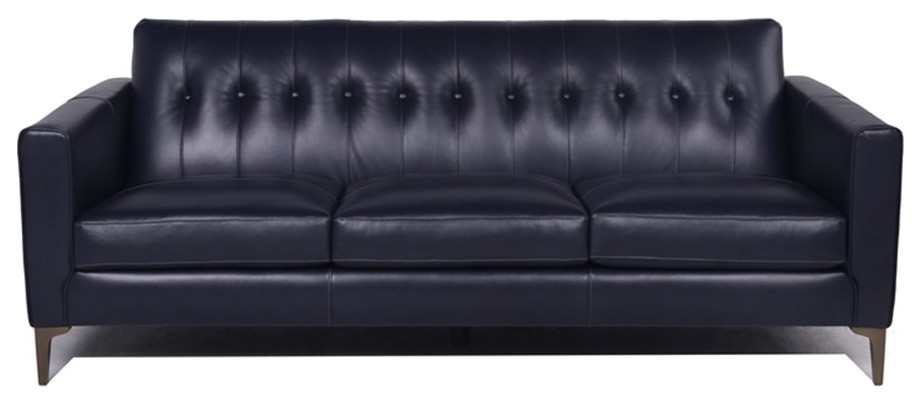 Catania Modern / Contemporary Payton Leather Sofa In Navy Finish   Midcentury   Sofas   by Homesquare  Houzz