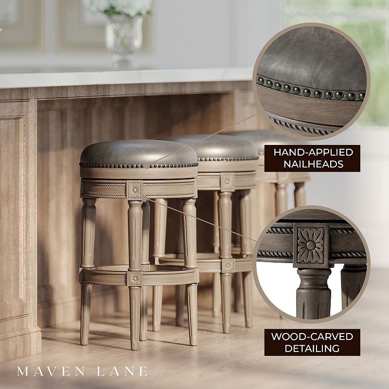 Maven Lane Pullman Bar Stool In Oak Finish W/ Ronan Stone Vegan Leather