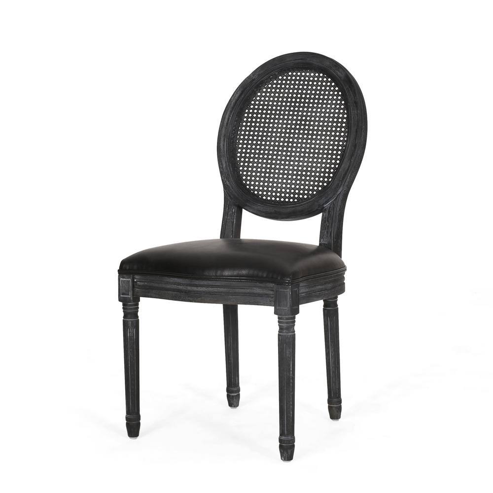 Noble House Acorn Midnight Black and Gray Wood and Cane Upholstered Dining Chair (Set of 2) 107990