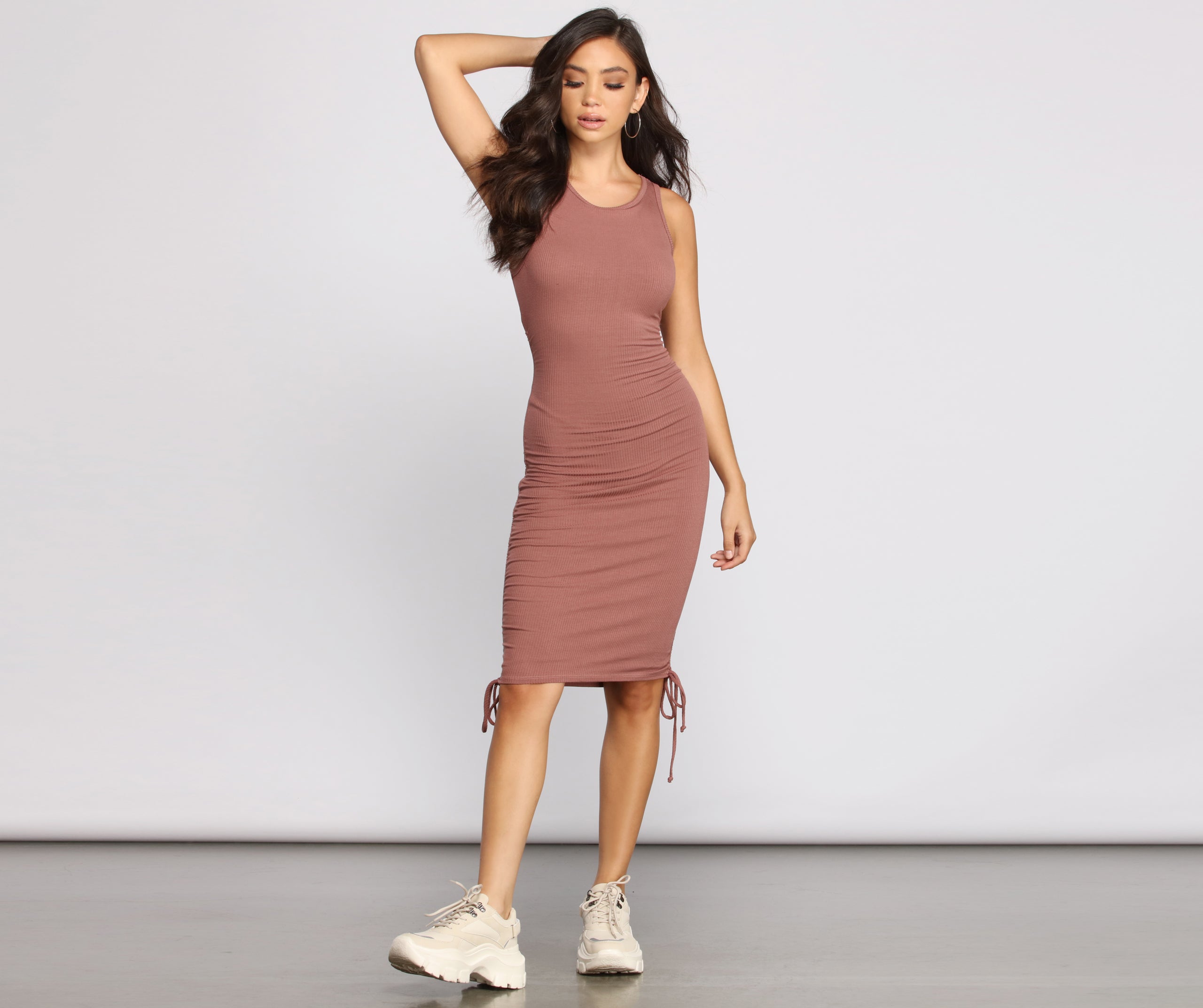 Ribbed Knit Ruched Mini Dress