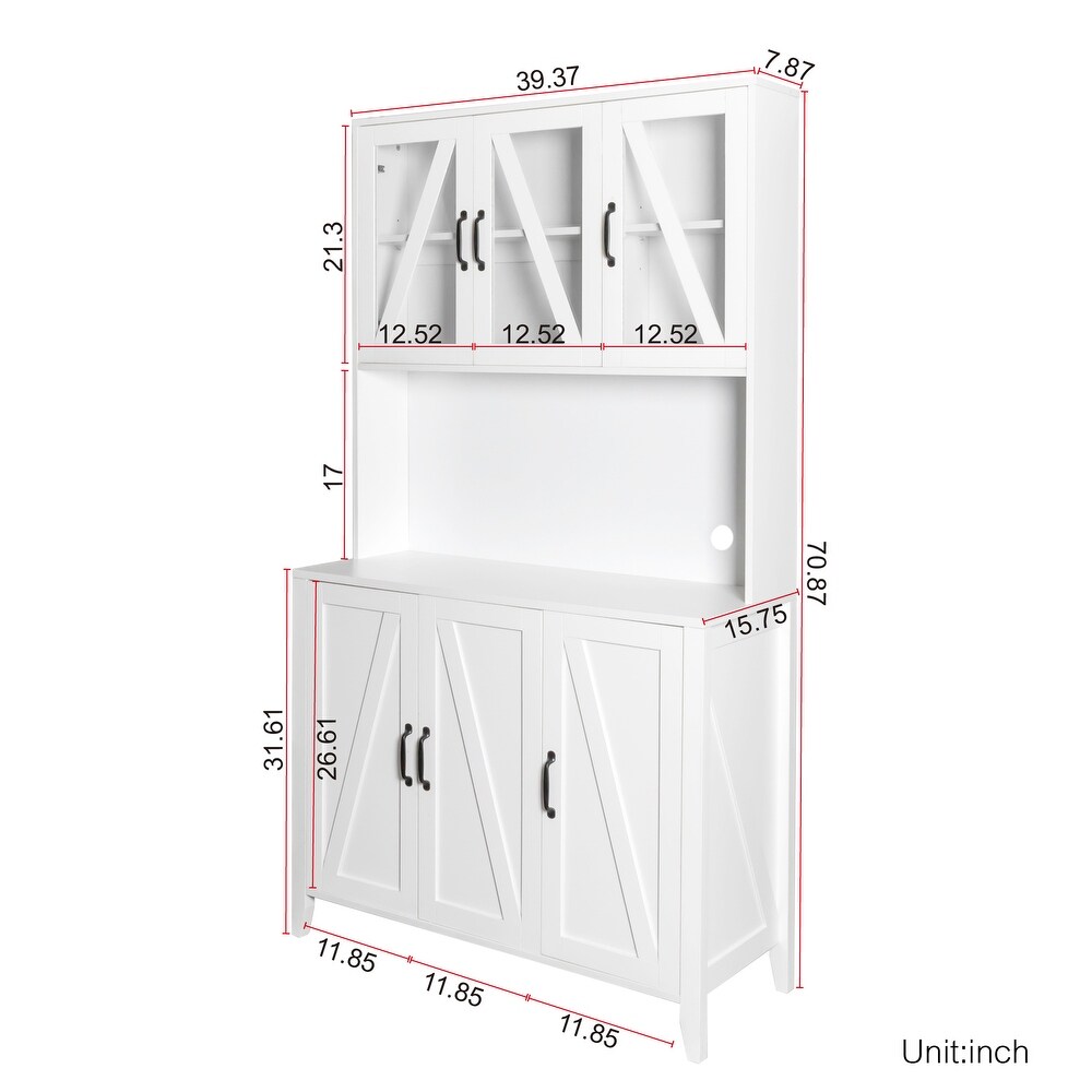 Storage Cabinet with Glass Doors  Drawers and Open Shelves  Freestanding Kitchen Cupboard Buffet Cabinet