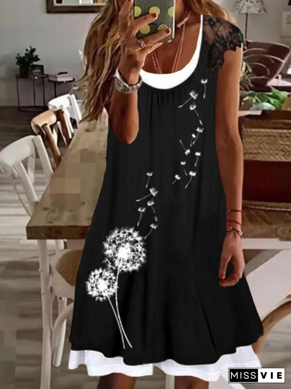 Dandelion Crew Neck Short Sleeve Casual Knit Dress