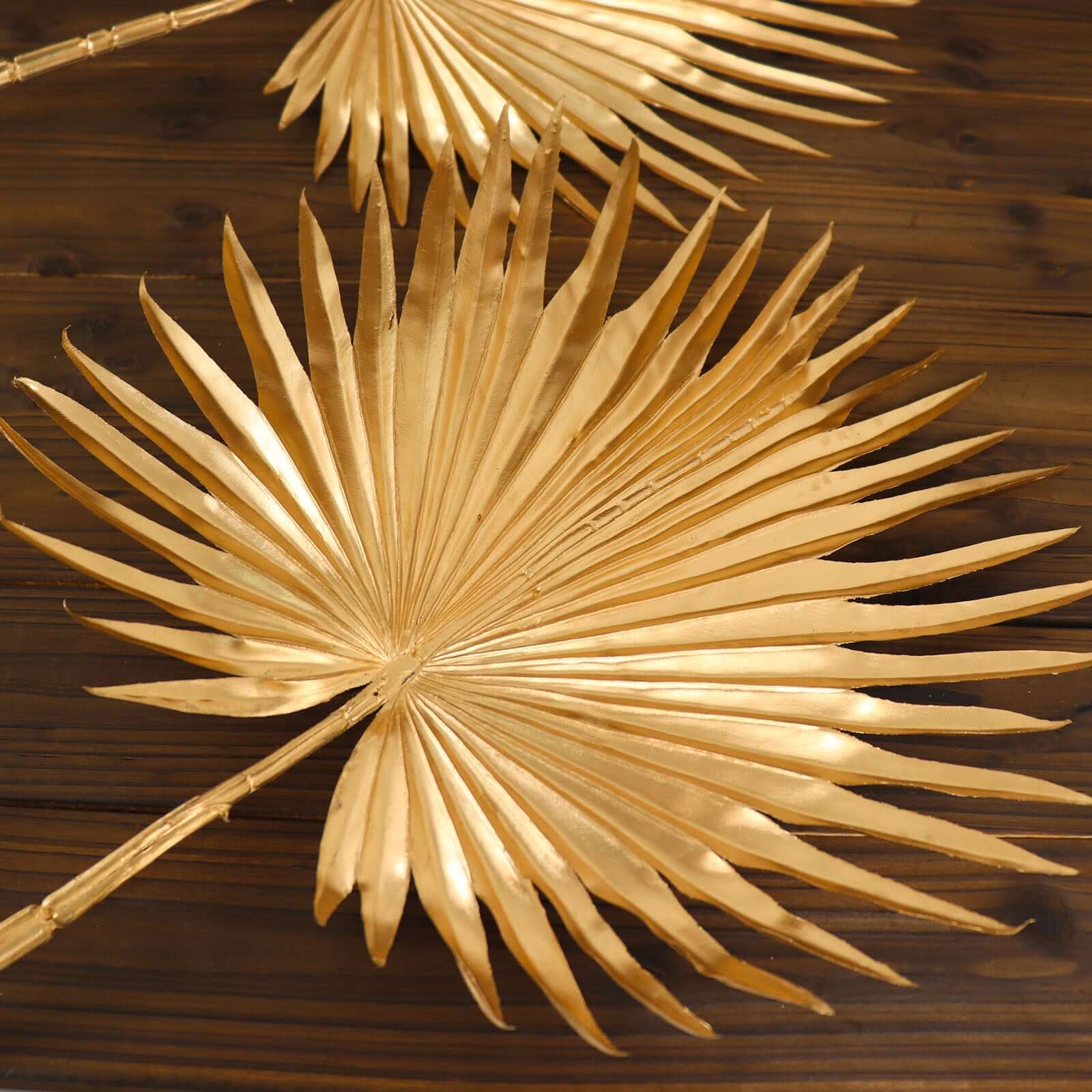 2 Pack Shiny Golden Artificial Tropical Plant Fan Palm Leaf Stems, Faux Floral Arrangements Table Centerpiece Decor 34