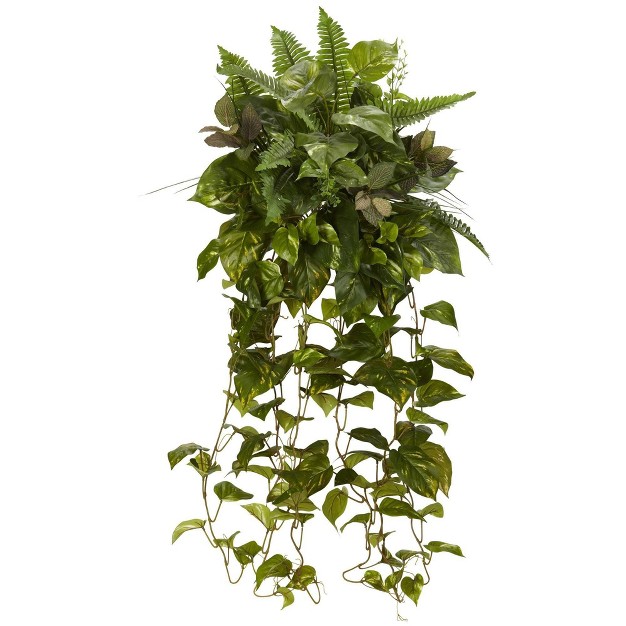 Nearly Natural 36-in Mixed Greens Hanging Artificial Plant (set Of 2)