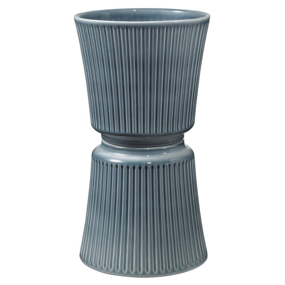 SK 7.9 in. x 7 in. Tall 20 cm Ceramic Delphi Shiny Blue Gray Ceramic Pot (Twin Pack) 033190202511