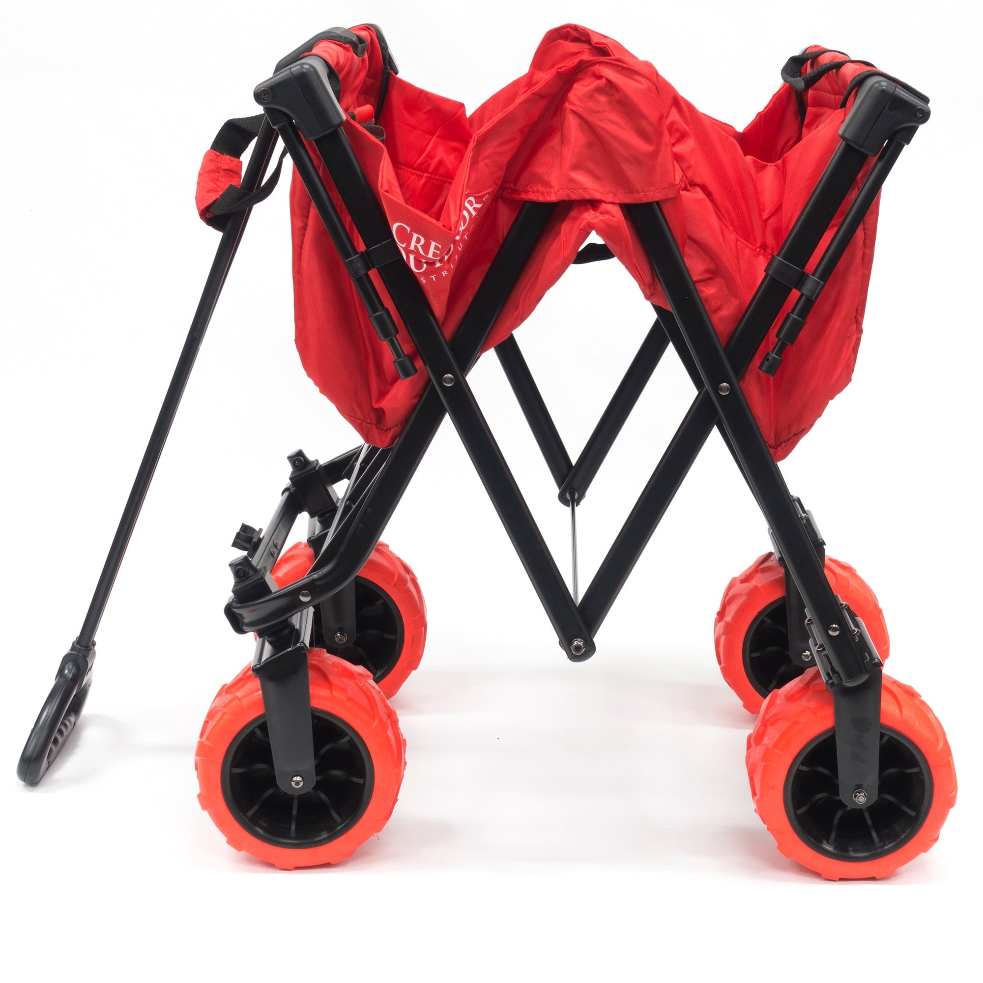 Creative Outdoor Products Collapsible Folding Wagon Red Cart, Removable Canopy and Adjustable Handle