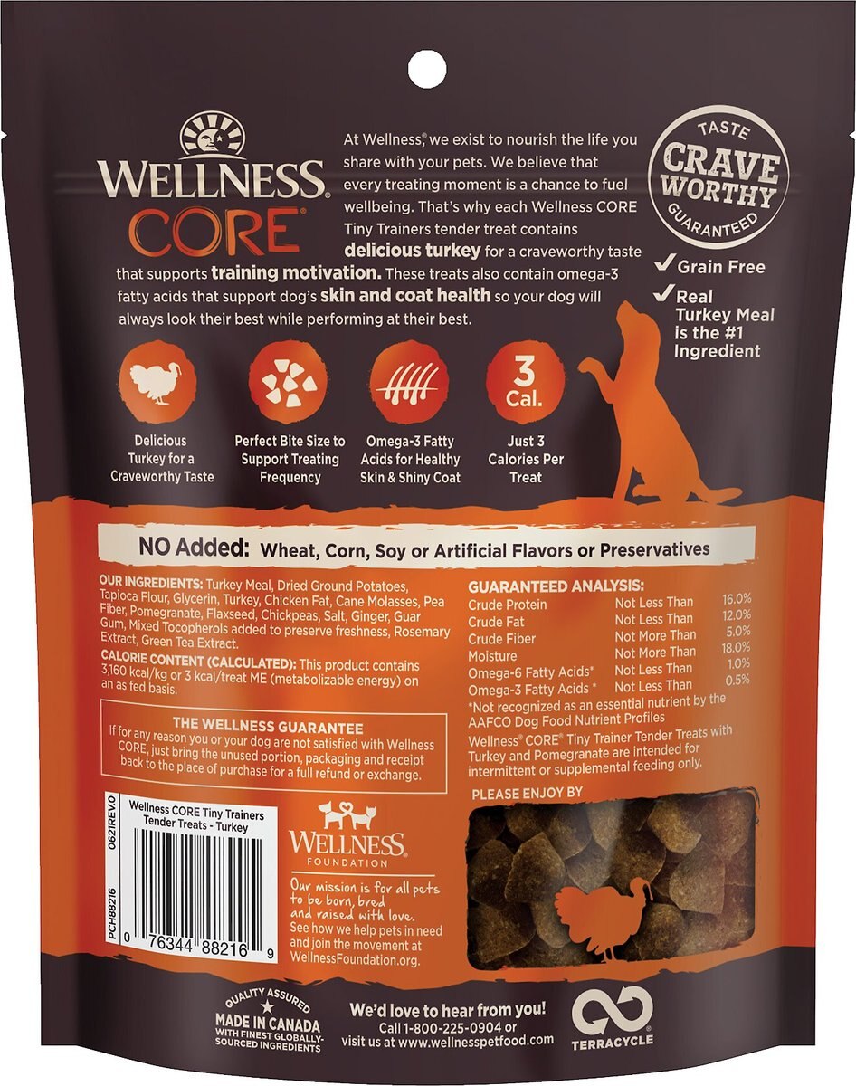 Wellness CORE Tiny Trainers Tender Turkey and Pomegranate Dog Treats， 6-oz bag